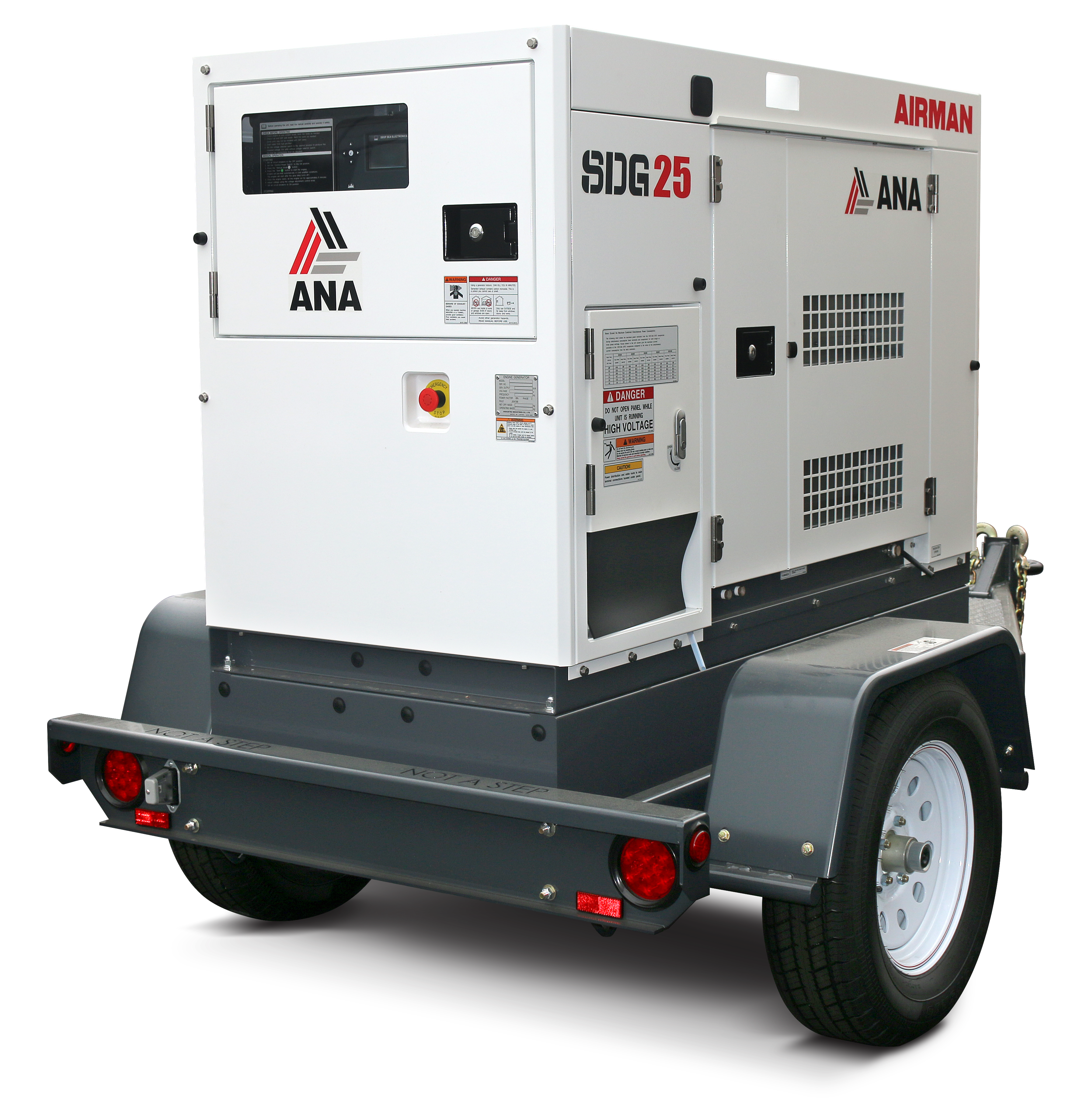 The SDG25 generator from AIRMAN, with its Isuzu diesel engine, runs over 32 hours at full load, delivering 20kW of prime power. Auto start is a standard feature and has the industry’s best automatic voltage regulation of +/- 0.5% and an exterior potentiometer allowing for precise voltage selection.