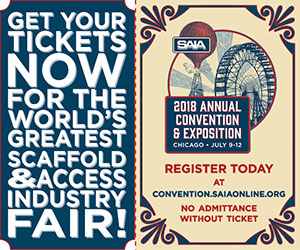 Get your tickets now for the world's greatest Scaffold and Access Industry fair! 2018 SAIA Annual Convention & Expo - Register Today!