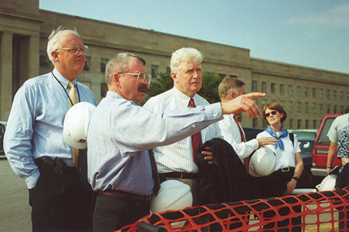 Pentagon Renovation Program Manager Walker Evey briefing Representative Jim Moran on work underway