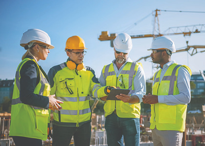 Construction workers communicating 