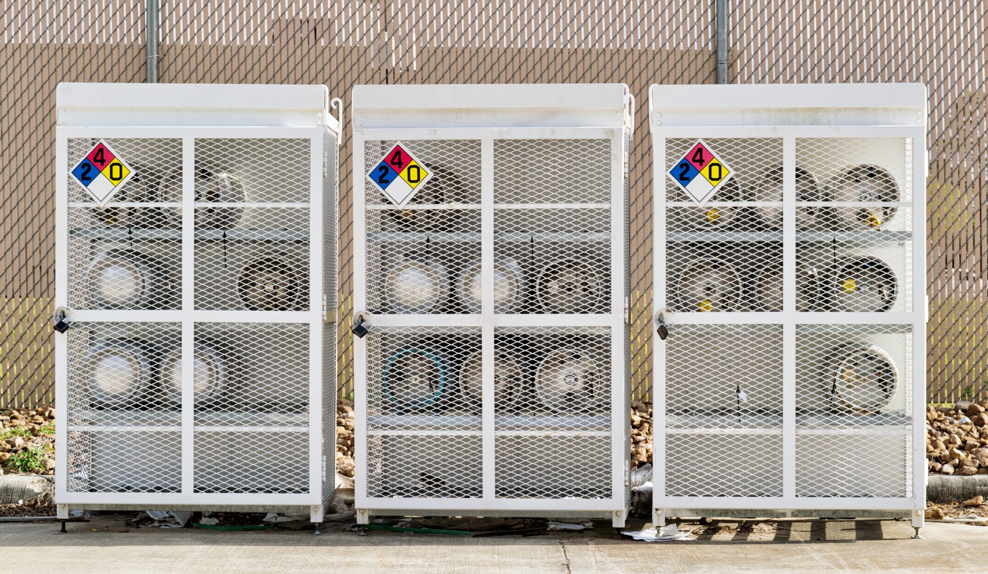Propane cylinders stored in safety cage