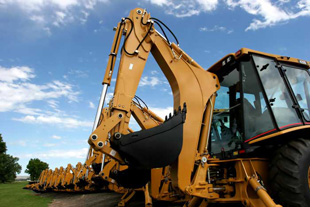 Rows of construction equipment