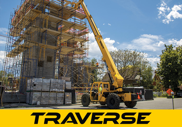 The Pettibone Traverse is the only line of telehandlers with an extendable boom that travels horizontally along the machine frame. Users can place loads precisely at full lift height without having to coordinate multiple boom functions.