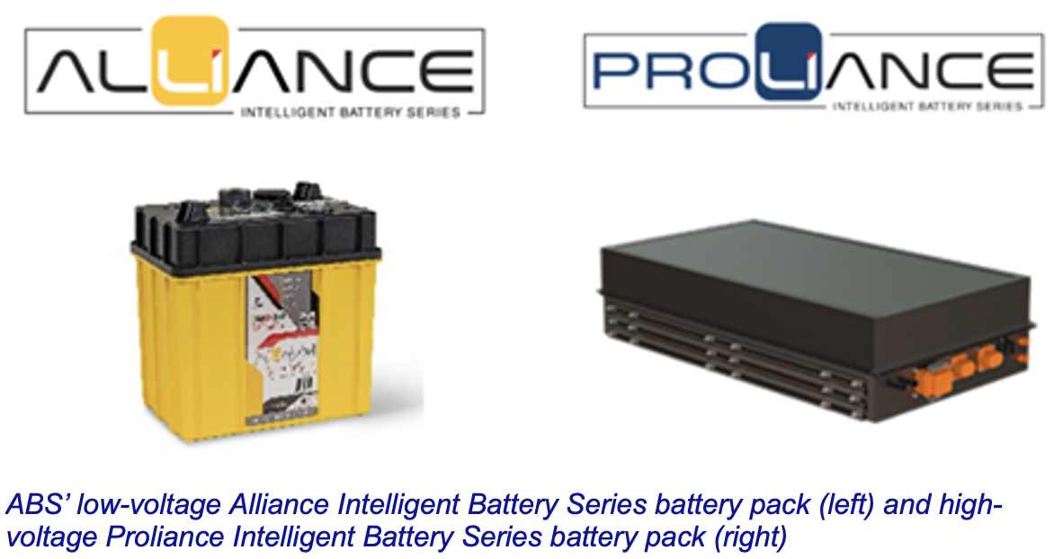 ABS’ low-voltage Alliance Intelligent Battery Series battery pack (left) and high-voltage Proliance Intelligent Battery Series battery pack (right)