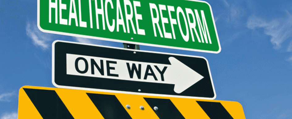 Image of Signs with the words "Healthcare Reform" and "One Way"