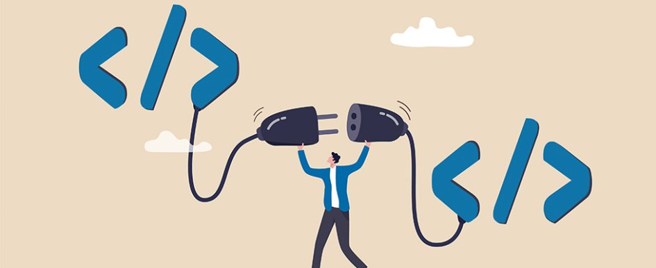 Illustration of plug nearing socket to illustrate connected systems