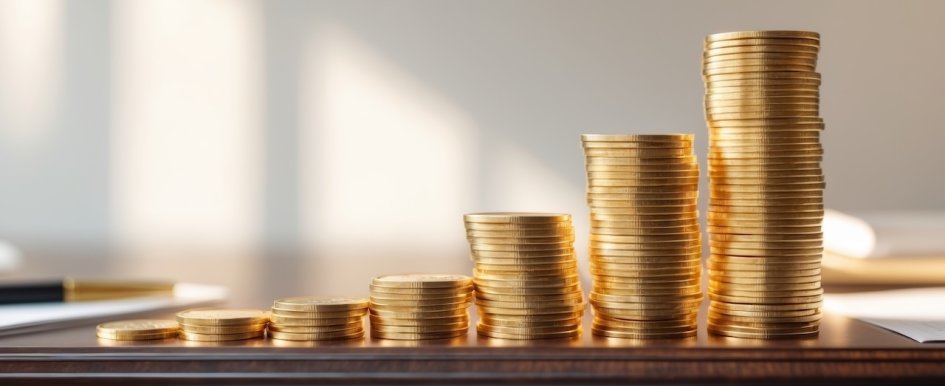 rows of stacked, gold coins