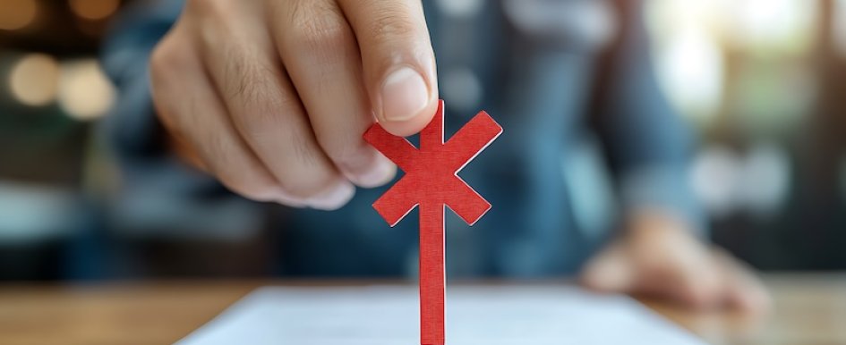 Hand placing red asterisk on document