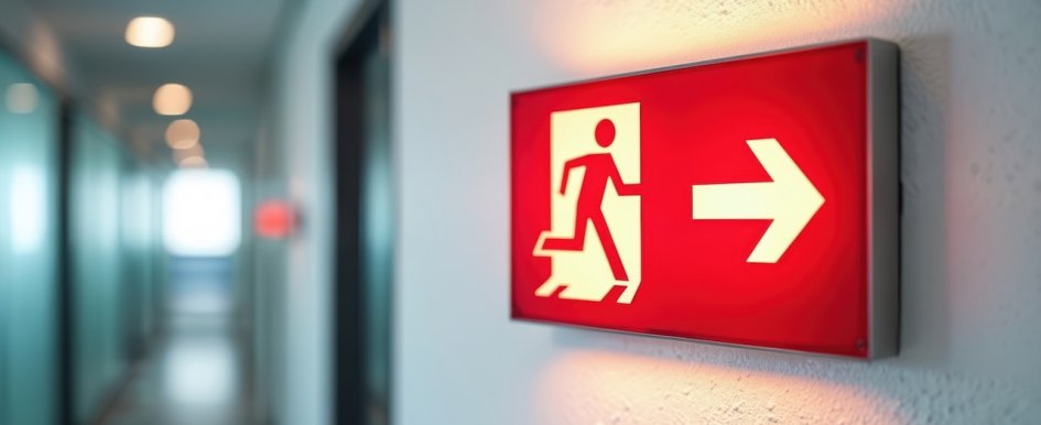 Exit sign showing man running 