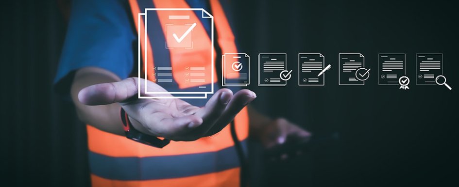 construction worker with safety program symbols