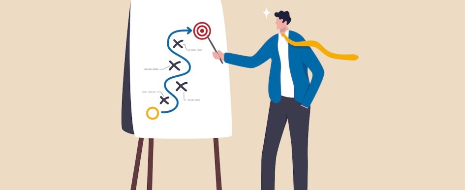 Businessman presenting strategy roadmap to target