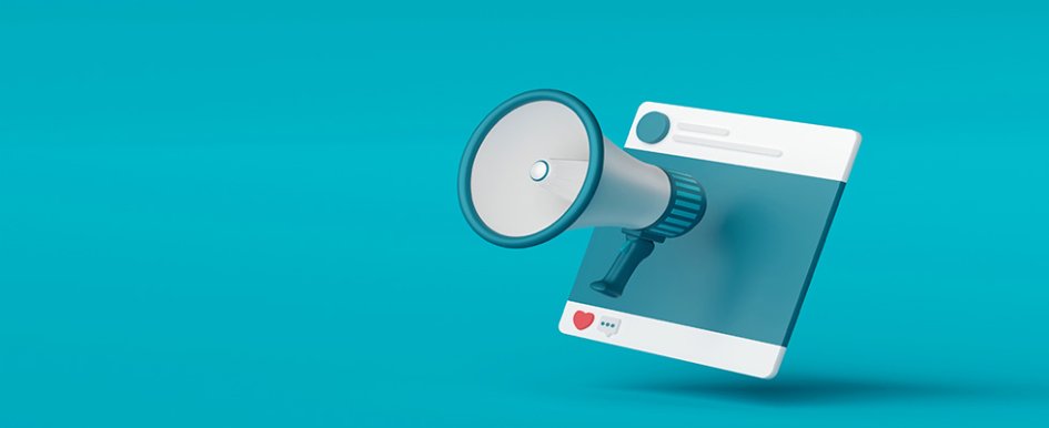 megaphone emerging from social media template