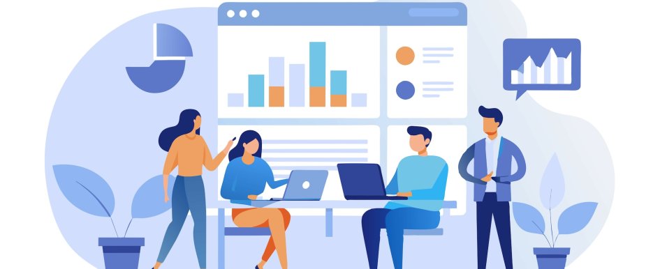 team discussing data