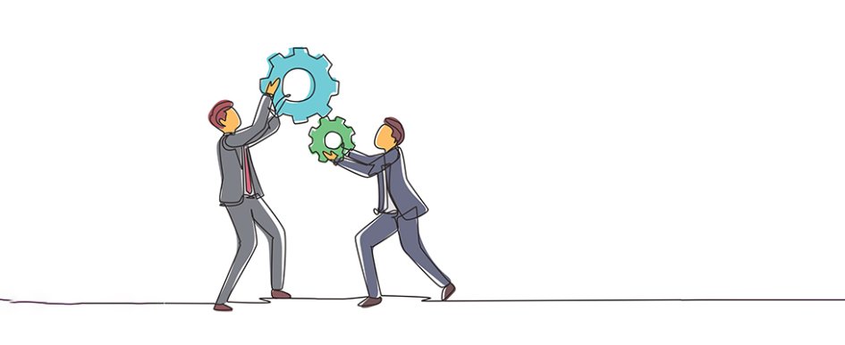 illustration of workers holding gears