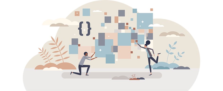 Illustration showing two people collecting digital data