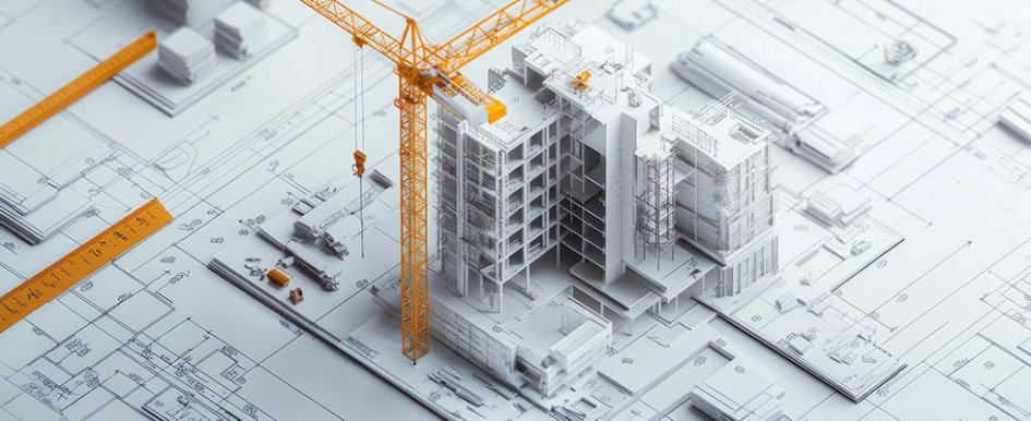 Model crane on building jobsite set on a blueprint/Adobe Stock