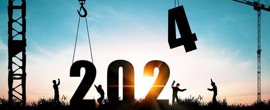 Illustration of crane putting "2024" into place