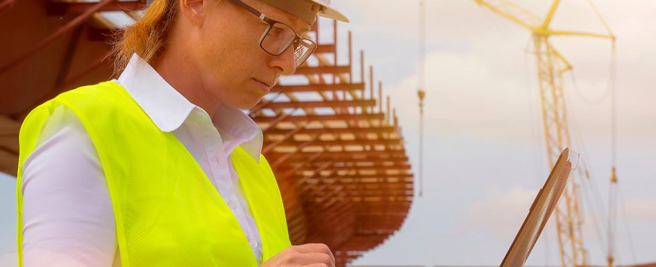 Construction worker looking at screen