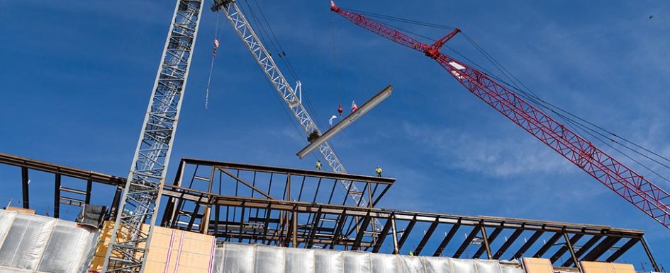 Shot of construction equipment against blue sky