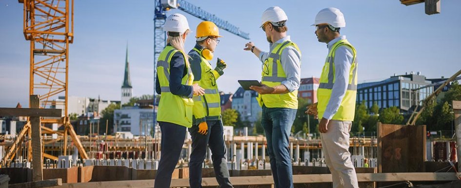 construction workers talking