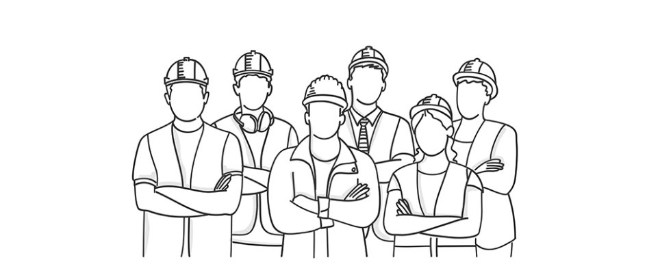 Line art of construction workers