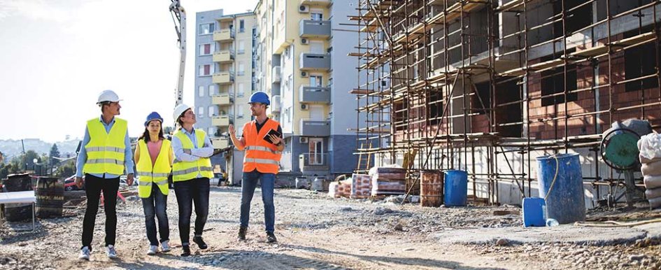 Construction crew communicating on a jobsite