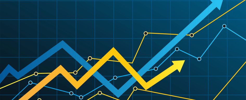 A graph with no numbers, but two arrows indicating an upward trend