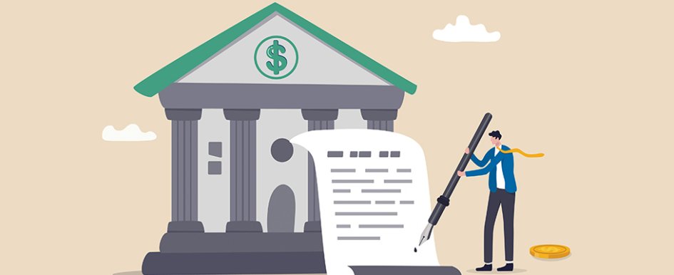 Illustration of person signing financial contract