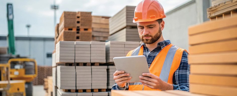 Construction worker using a tablet / Adobe Stock