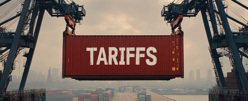 Shipping container that says 'tariffs'/Adobe Stock 