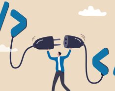 Illustration of plug nearing socket to illustrate connected systems
