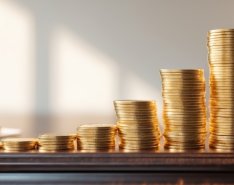 rows of stacked, gold coins