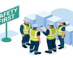 Construction workers in high-visibility workwear