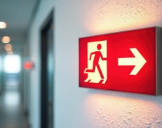 Exit sign showing man running 