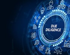 Tech symbols with the words "due diligence" to indicate the impact of acquisitions on workers' compensation 