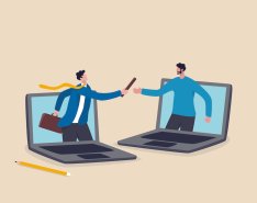 Virtual handshake between business professionals online