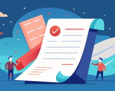 Illustrated contract document with approval checkmark