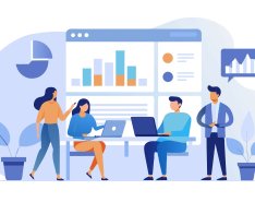 team discussing data