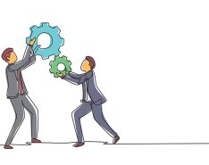 illustration of workers holding gears