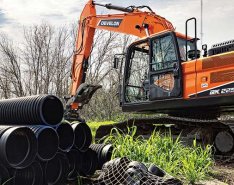 Develon excavator on jobsite