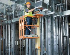 construction worker in lift 