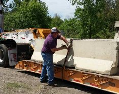 Worker checking trailer