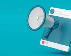 megaphone emerging from social media post