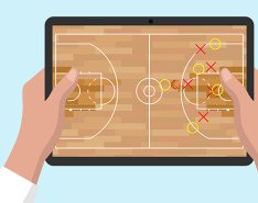 tablet showing basketball playbook 