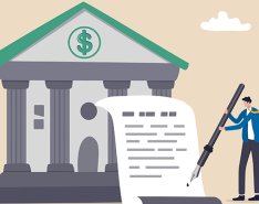 Illustration of person signing financial contract 