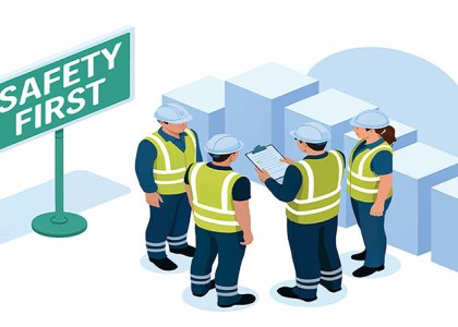 Construction workers in high-visibility workwear