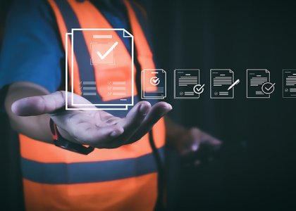construction worker with safety program symbols