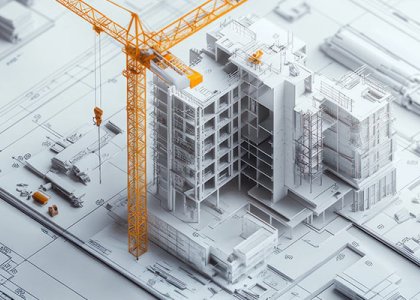 Model crane on building jobsite set on a blueprint/Adobe Stock