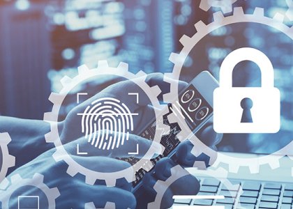 Illustration of gears with locks and fingerprints/Adobe Stock