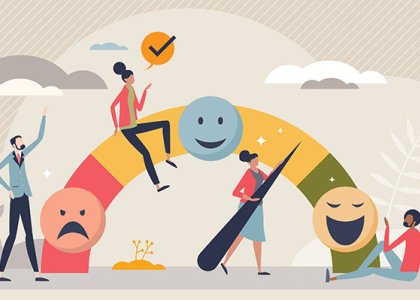 illustration of thermometer with frowny faces and smiley faces turning to smiles/Adobe Stock 